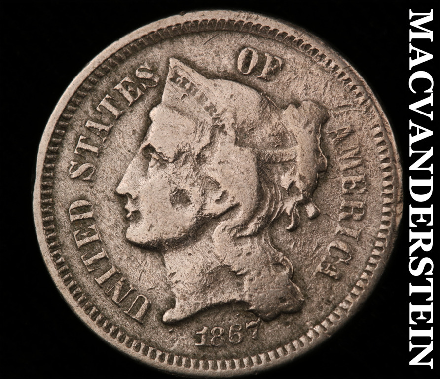 1867 Three Cent Nickel-Scarce Better Date #J251