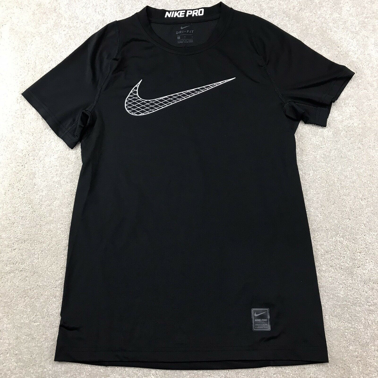 Nike Pro Shirt Youth Size Large L Fitted Black Dry Fit Tee Short Sleeve Swoosh