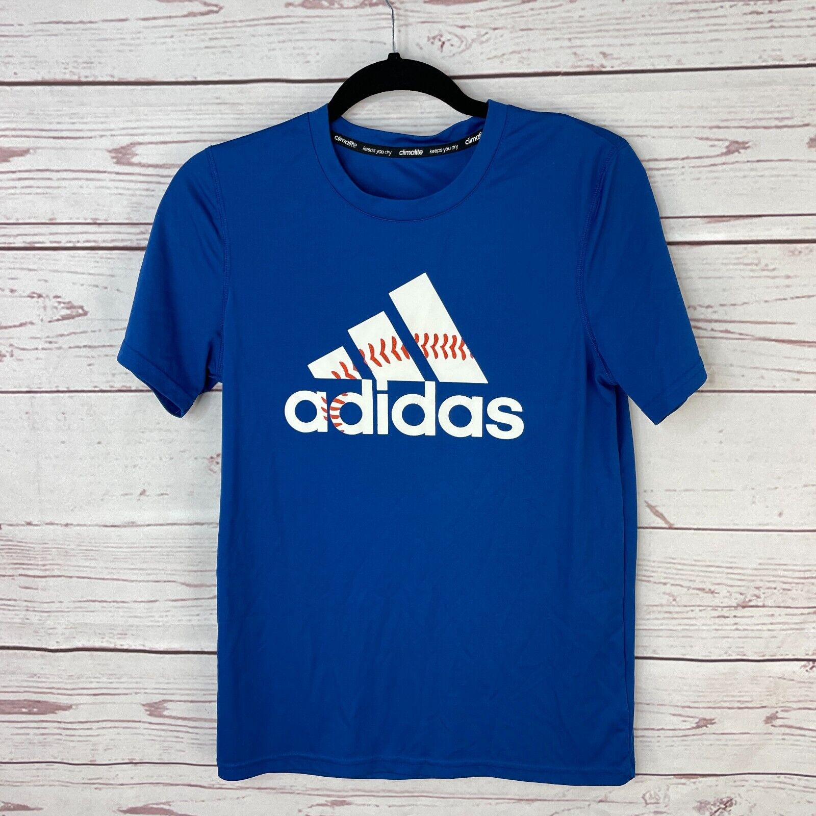 Adidas Youth Boys Kids Blue Graphic Print Short Sleeve Active Shirt Size Large