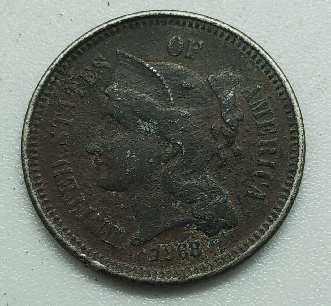 1868 Three Cent Nickel 3CN US Coin #34