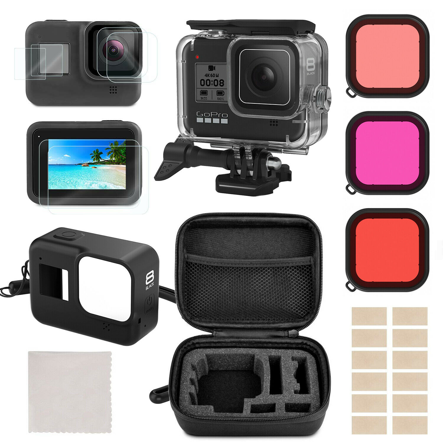 Accessories Kit for GoPro Hero 8 Black Protective Underwater Dive Housing Shell