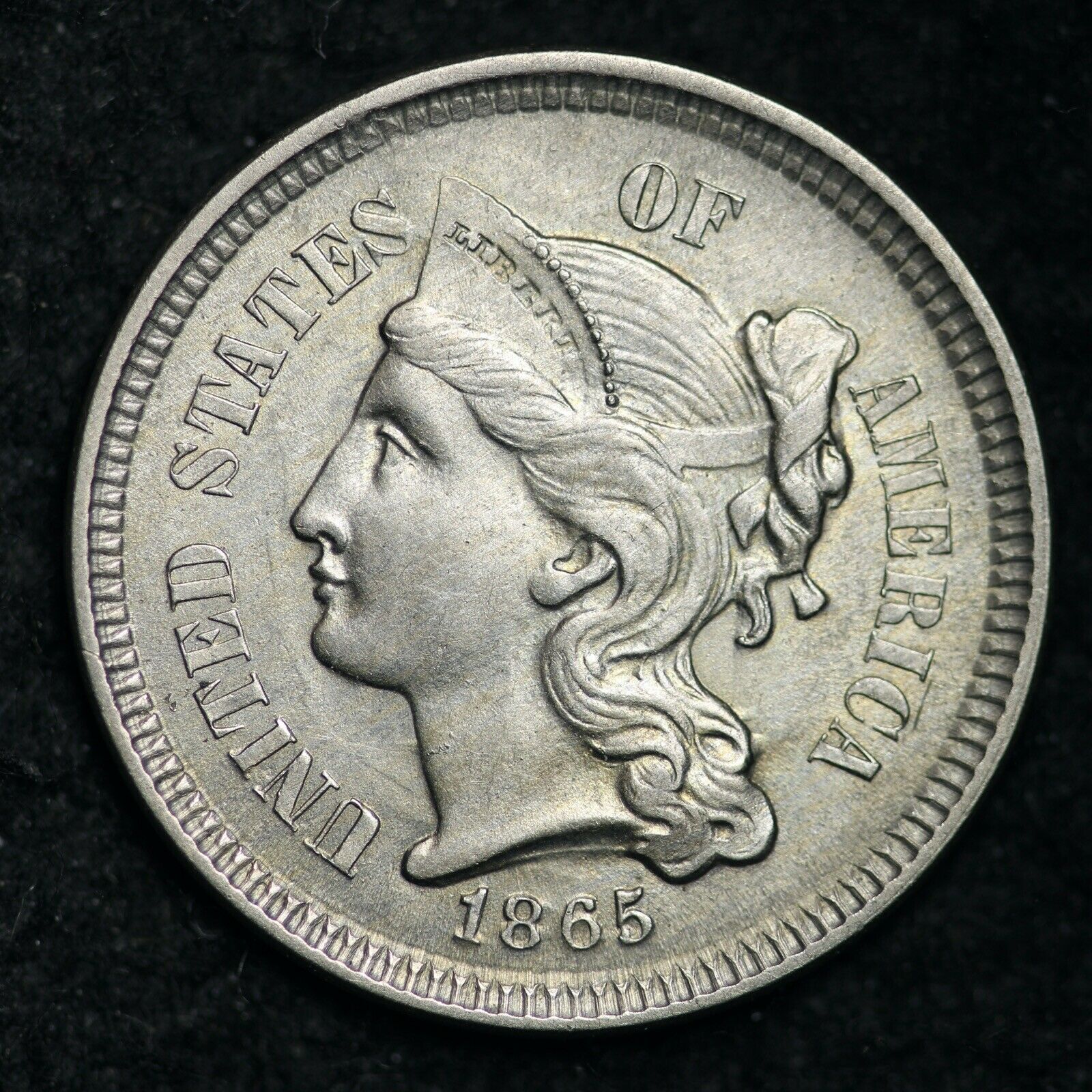 1865 Three Cent Nickel Piece CHOICE BU *UNCIRCULATED* MS FREE SHIPPING E168 JPR