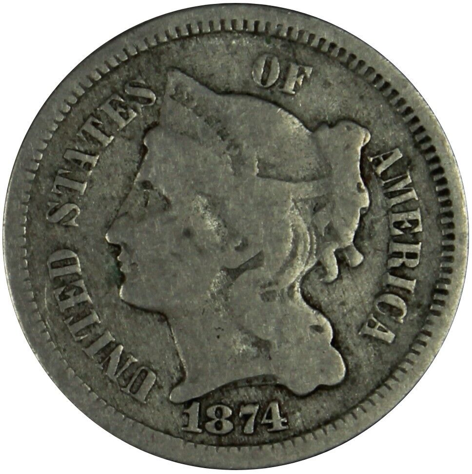 1874 Three Cent Nickel Pieces - Nice Circulated Condition
